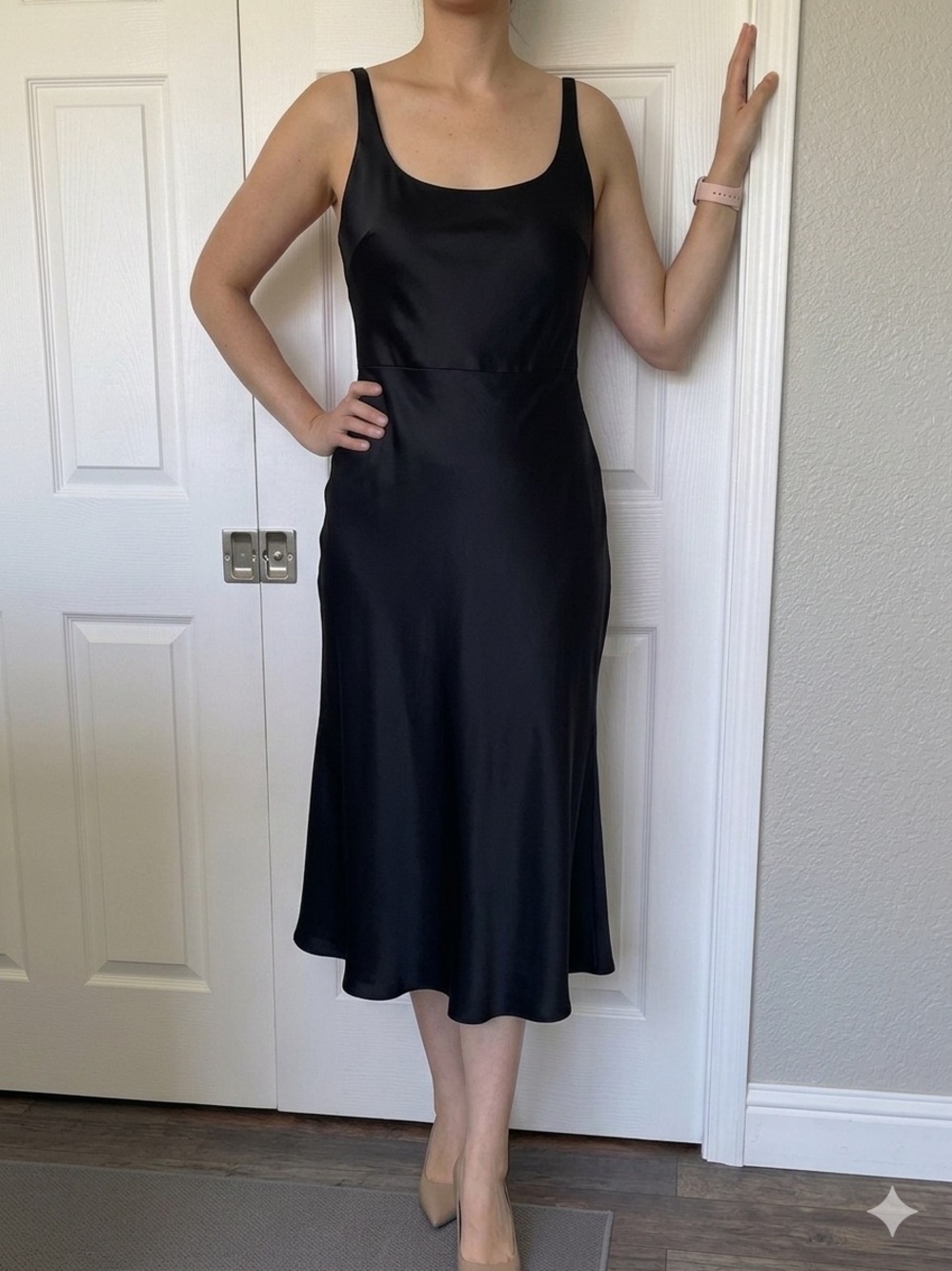 Ann Taylor Black Satin Midi Slip Dress